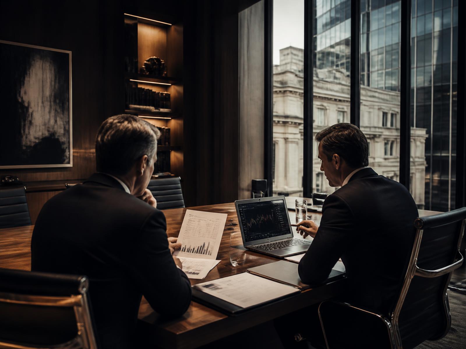 Executivos analisando indicadores financeiros de um projeto de investimento
